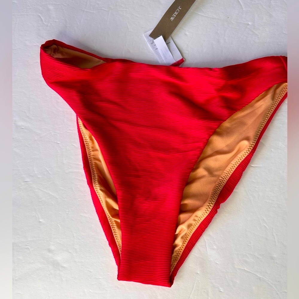 NWT J.Crew Women’s Ribbed High-rise Cheeky Bikini Bottom Red Size S